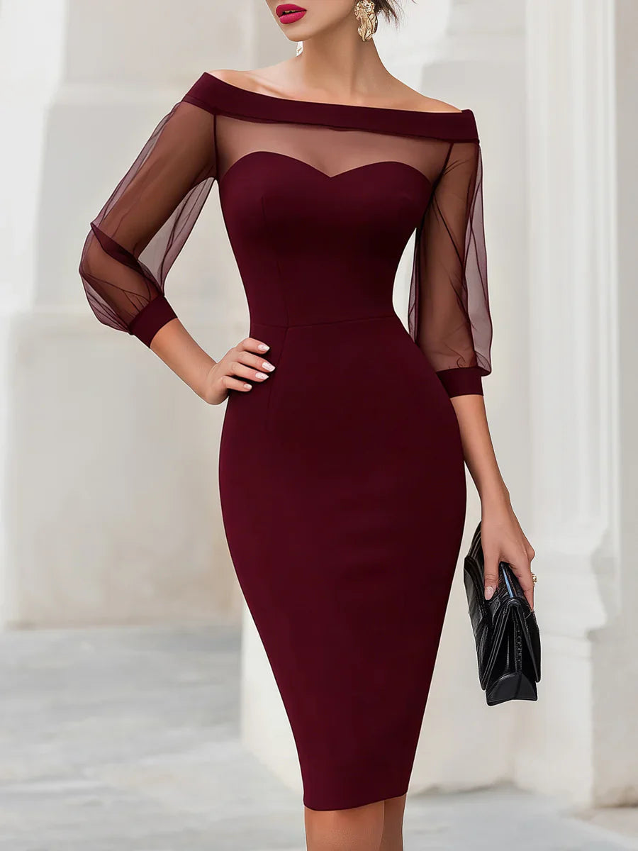 Off-Shoulder Sweetheart Mesh Bodycon Dress