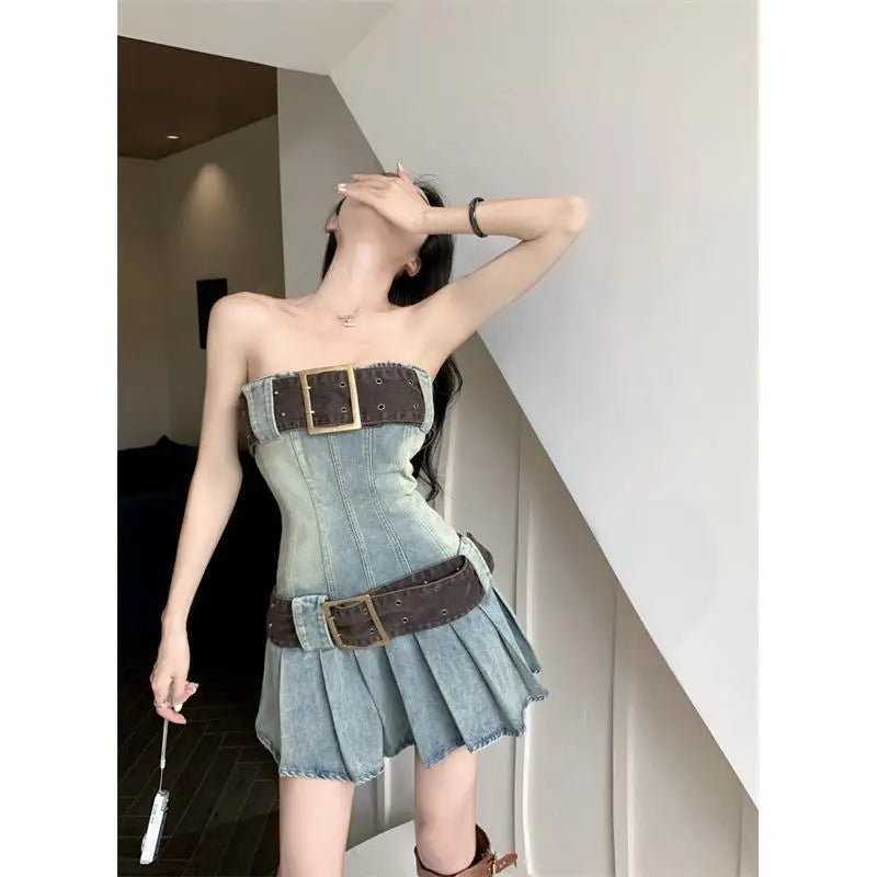 Shalondrarlg Fearence Strapless Denim Dress | Pleated City Days